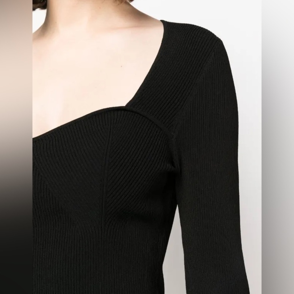 Veronica Beard Sweetheart Ribbed Knit Top Black Textured Long Sleeve - Picture 3 of 6